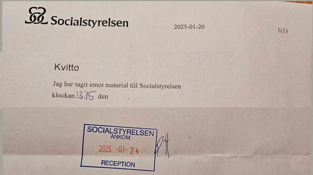 Kvitto från socialstyrelsen